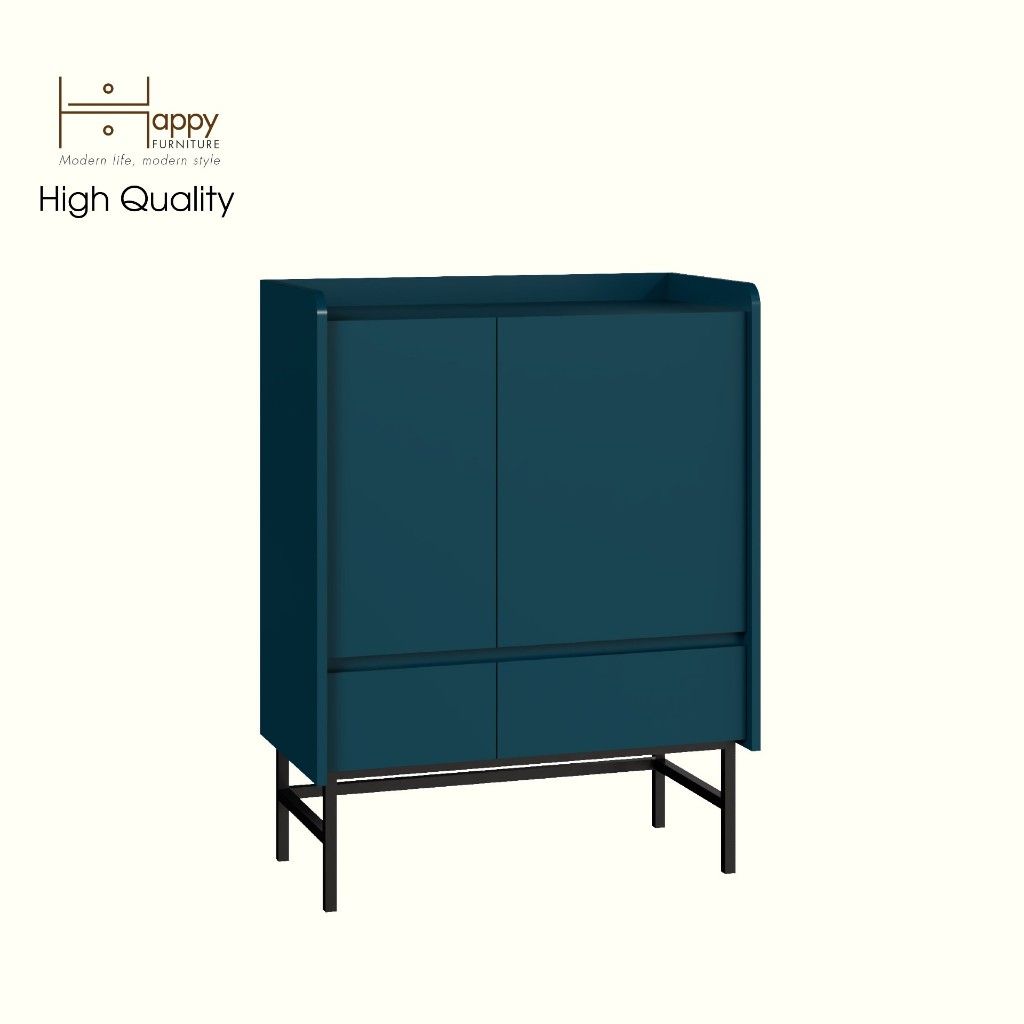 HAPPY FURNITURE , Tủ lưu trữ 2 ngăn kéo 2 cửa mở chân sắt - LAVIA , TCM_169 , 80cm x 40cm x 104cm