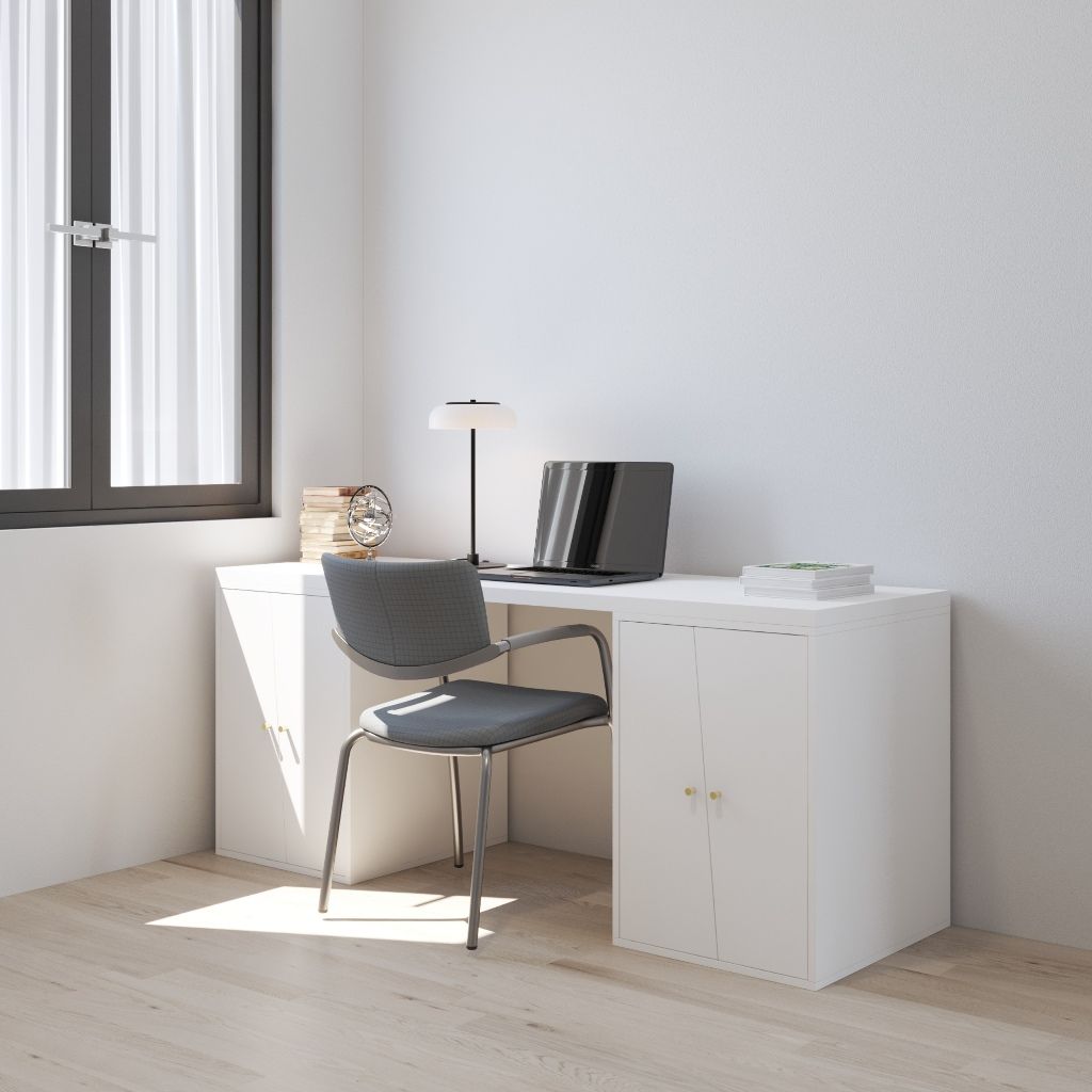 HAPPY FURNITURE , Bàn làm việc 4 cửa mở - DALEY , BAN_157 , 180cm x 59cm x 75cm DxRxC