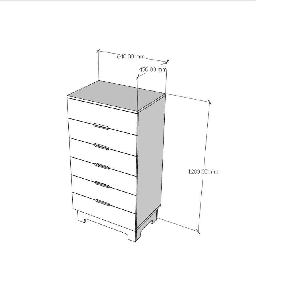 HAPPY FURNITURE , Tủ lưu trữ 6 ngăn kéo - MOLLY , THK_105 , 64cm x 45cm x 120cm
