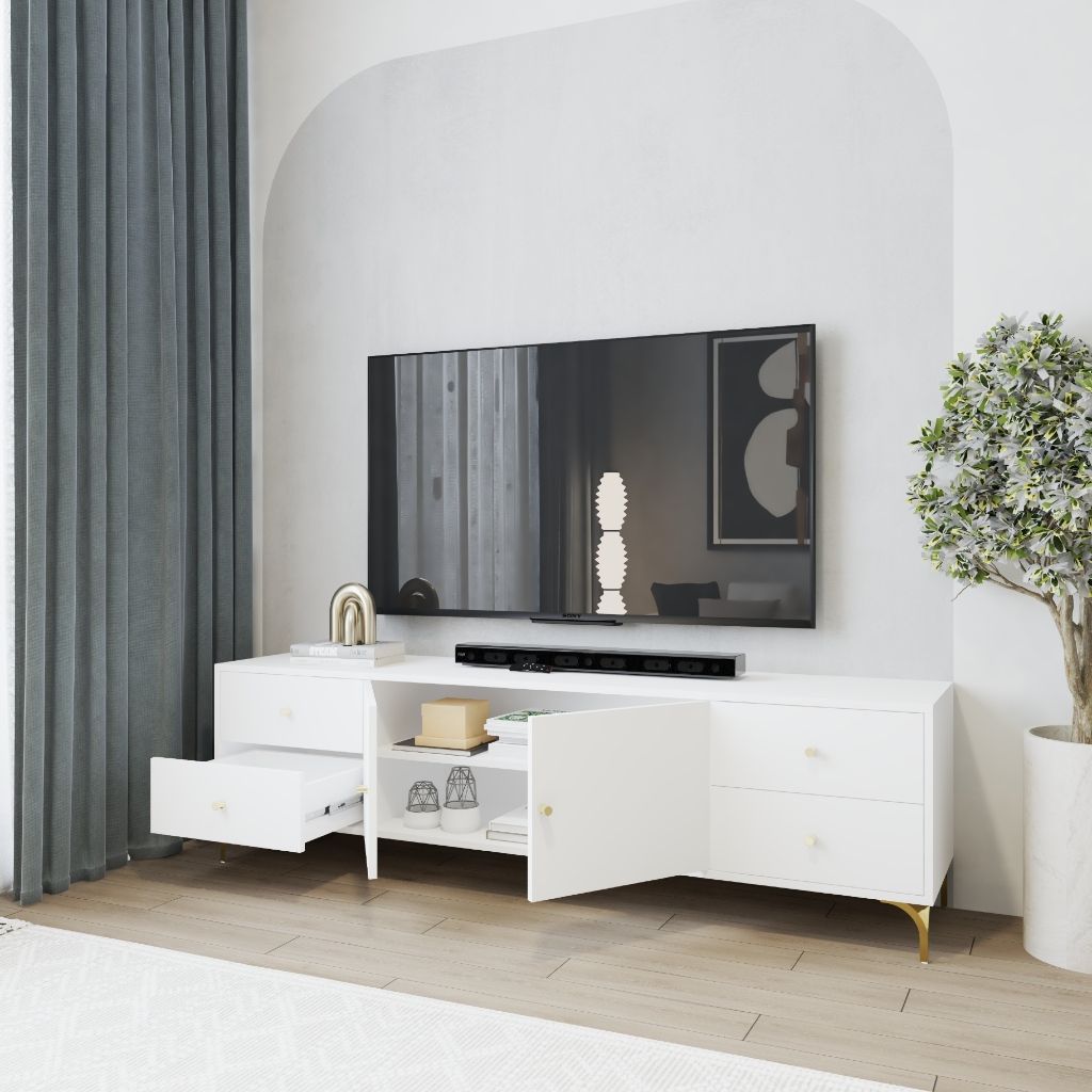 HAPPY FURNITURE , Kệ TV 2 cửa mở 4 ngăn kéo - HAPPI, KTV_082 , 180cm x 40cm x 52cm DxRxC