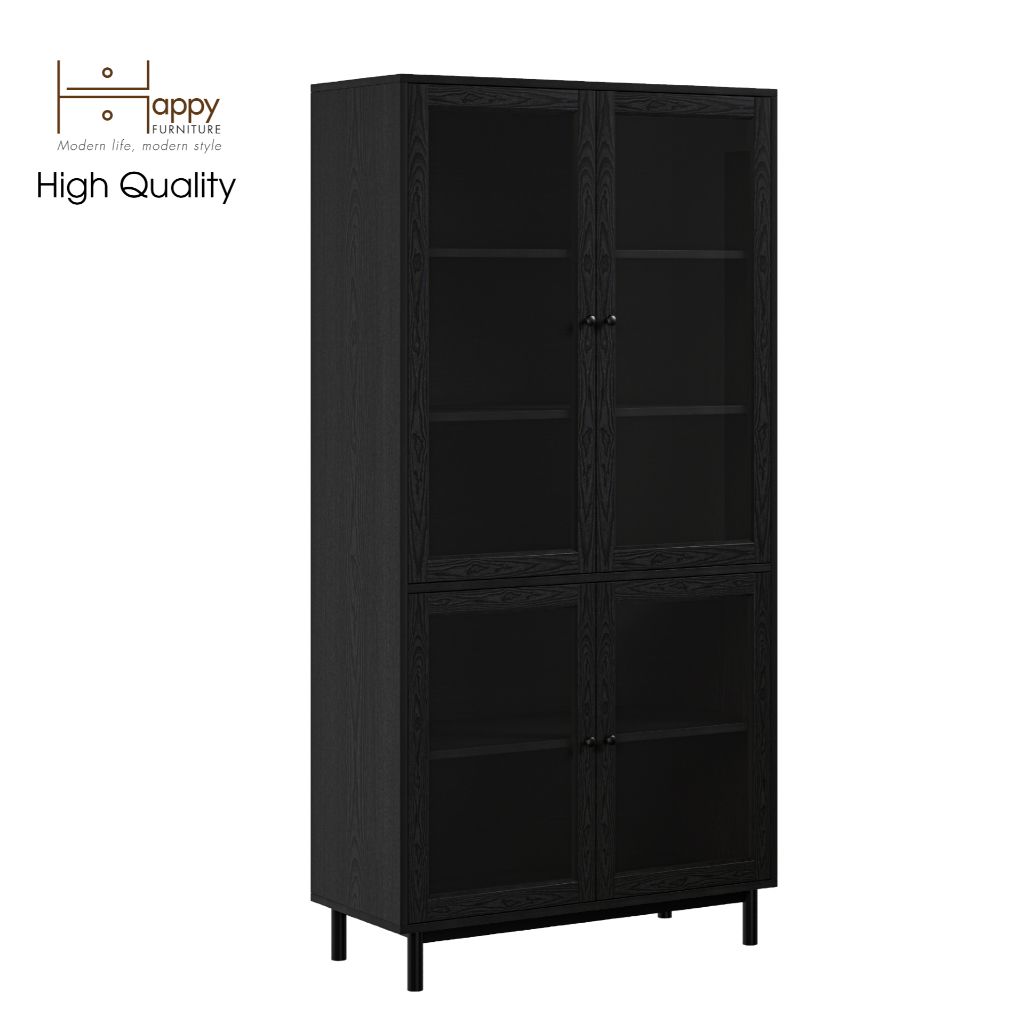 HAPPY FURNITURE , Kệ sách 5 tầng cửa kính chân sắt - CATY , KSA_020 , 90cm x 39cm x 180cm