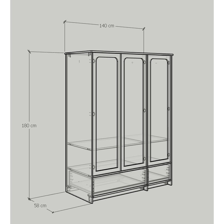HAPPY FURNITURE , Tủ quần áo 3 cửa mở 2 ngăn kéo - NOMIA , TCM_038 , 140cm x 58cm x 180cm