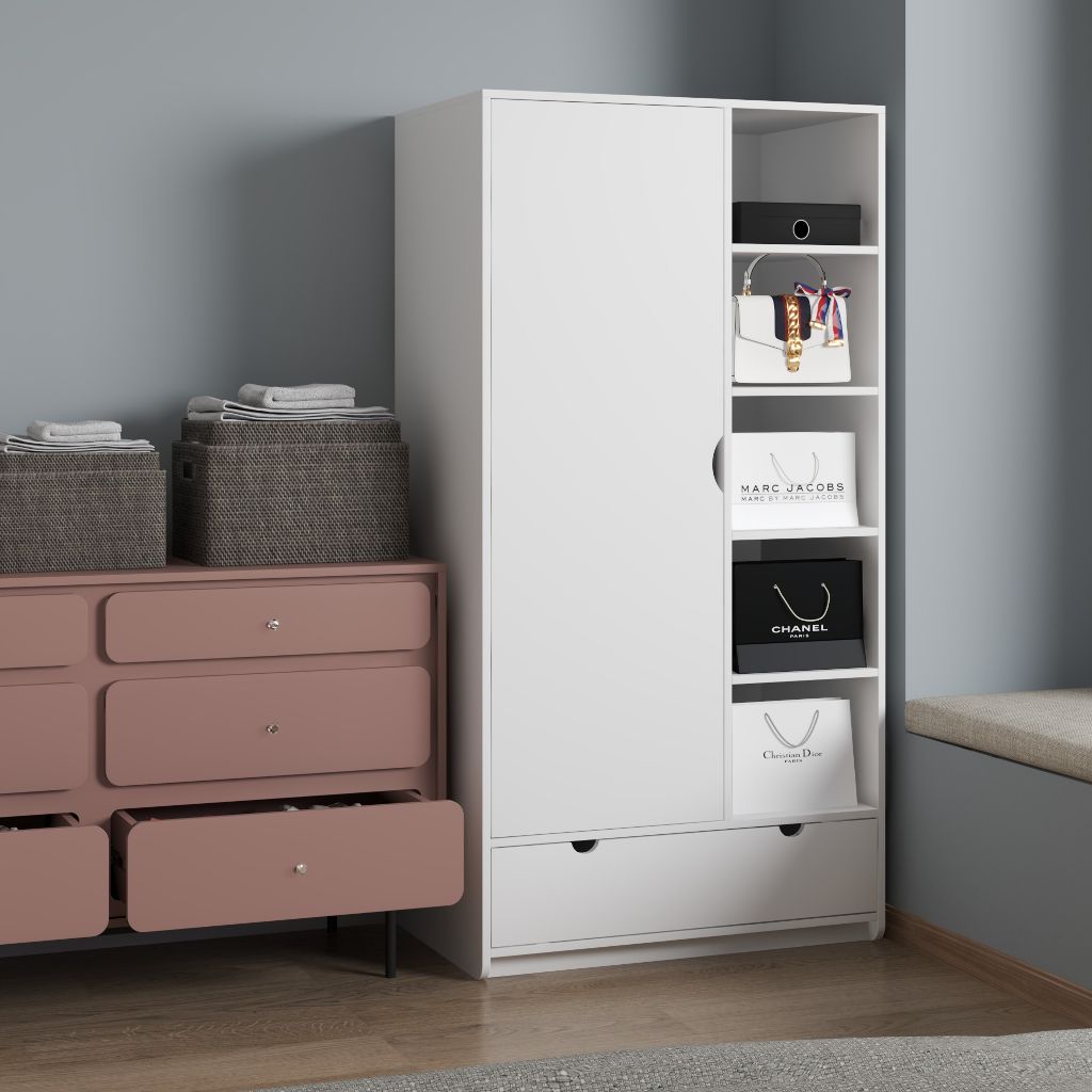 HAPPY FURNITURE , Tủ quần áo 1 cửa mở - CIRCLE , TCM_072 , 90cm x 56cm x 176cm