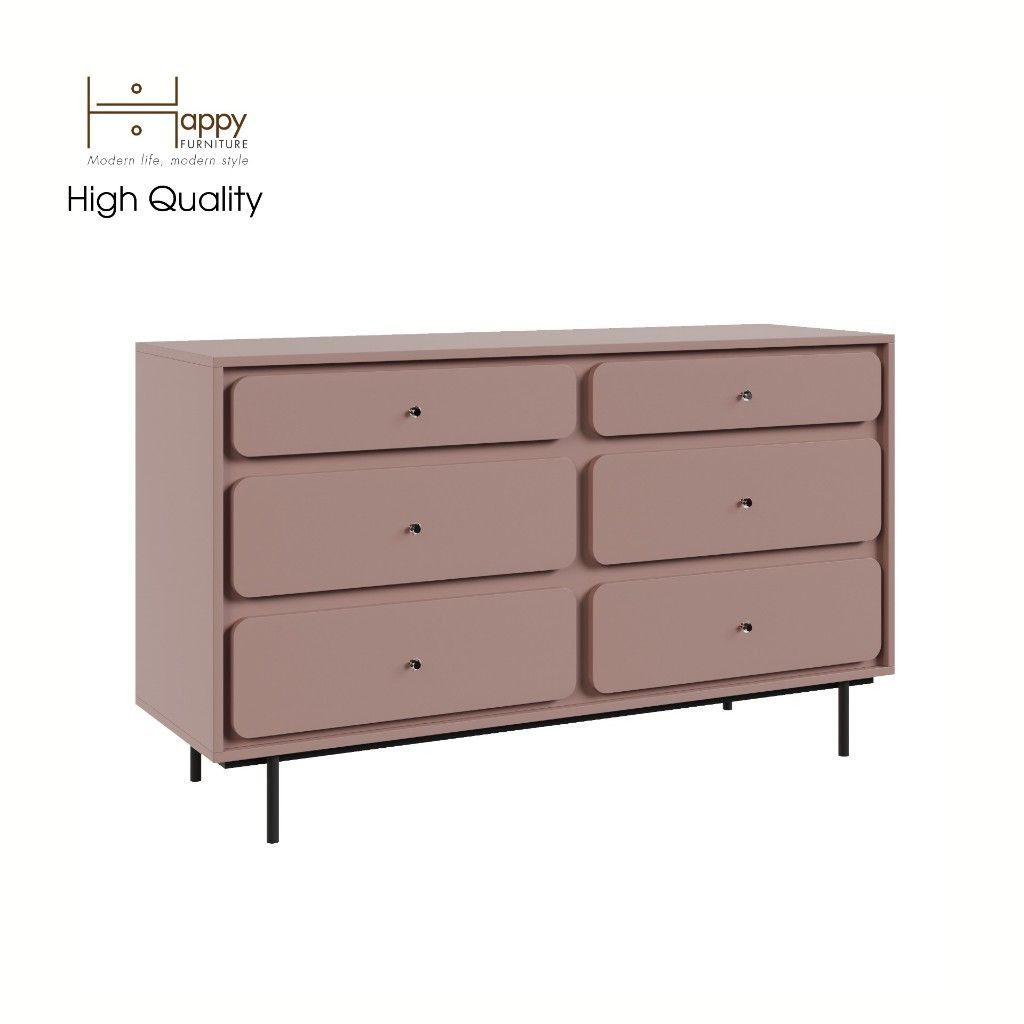 HAPPY FURNITURE , Tủ đựng đồ 6 ngăn kéo chân sắt - SWEETY , THK_081 , 140cm x 45cm x 82cm