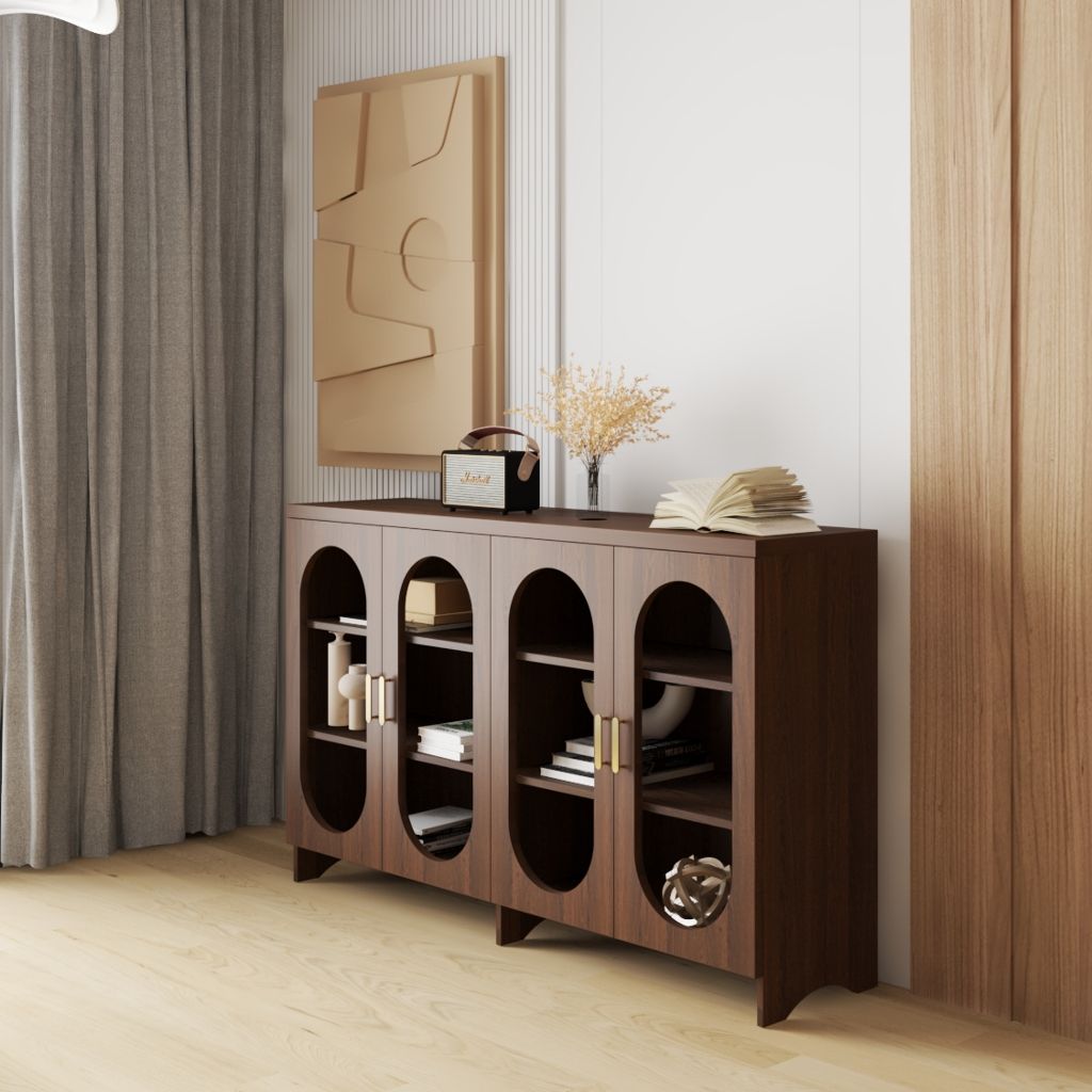 HAPPY FURNITURE , Tủ lưu trữ 4 cửa kính - CHEVY, TLT_048 , 160cm x 40cm x 98cm DxRxC