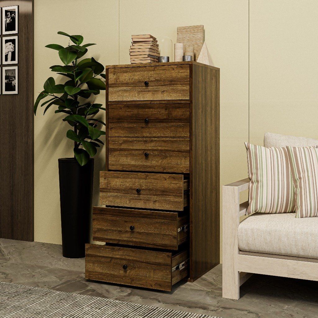 HAPPY FURNITURE , ZACY - Tủ lưu trữ 6 ngăn kéo , THK_217 , 55cm x 45cm x 121cm DxRxC, Sản phẩm phổ thông