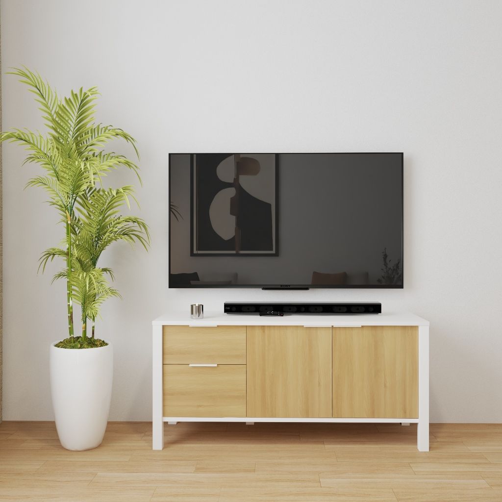 HAPPY FURNITURE , Kệ TV 2 cửa mở 2 ngăn kéo - MOKA, KTV_074 , 120cm x 40cm x 56cm DxRxC