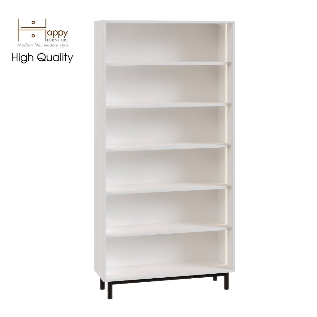 HAPPY FURNITURE , Kệ sách 6 tầng tích hợp đèn LED chân sắt - CATY , KSA_015_LED , 90cm x 30cm x 180cm