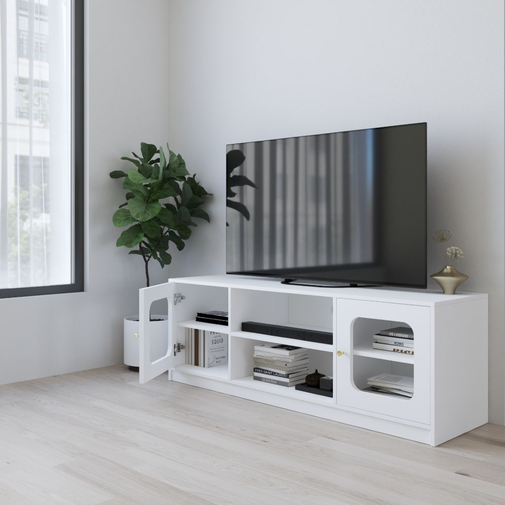 HAPPY FURNITURE , Kệ TV 2 cửa kính - NOAH , KTV_108 , 160cm x 45cm x 55cm DxRxC