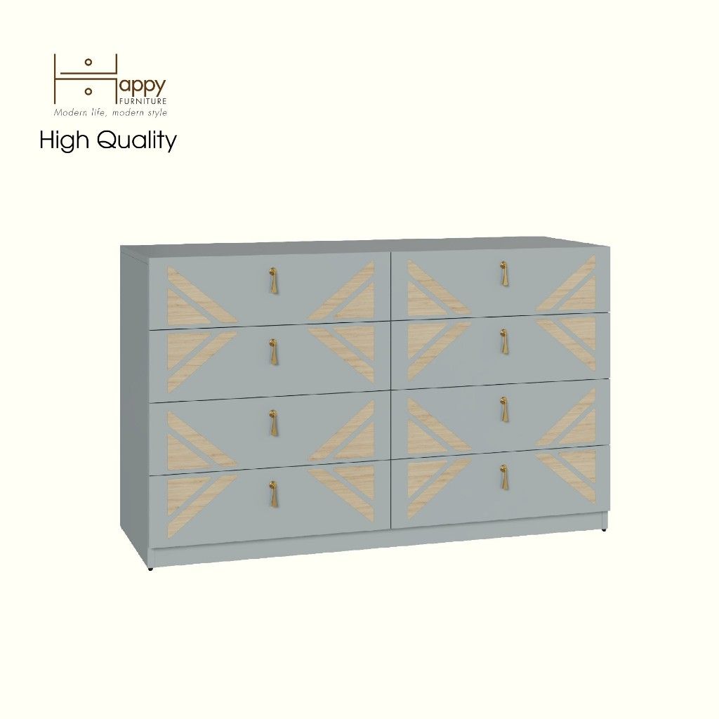 HAPPY FURNITURE , Tủ lưu trữ 8 ngăn kéo - CHARIS , THK_119 , 128cm x 45cm x 78cm