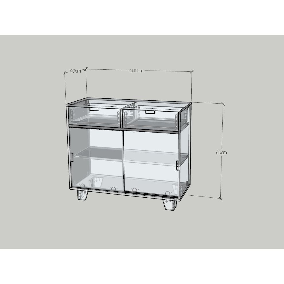 HAPPY FURNITURE , ALVA - Tủ lưu trữ 2 cửa lùa 2 ngăn kéo, TCL_040 , 100cm x 40cm x 86cm DxRxC