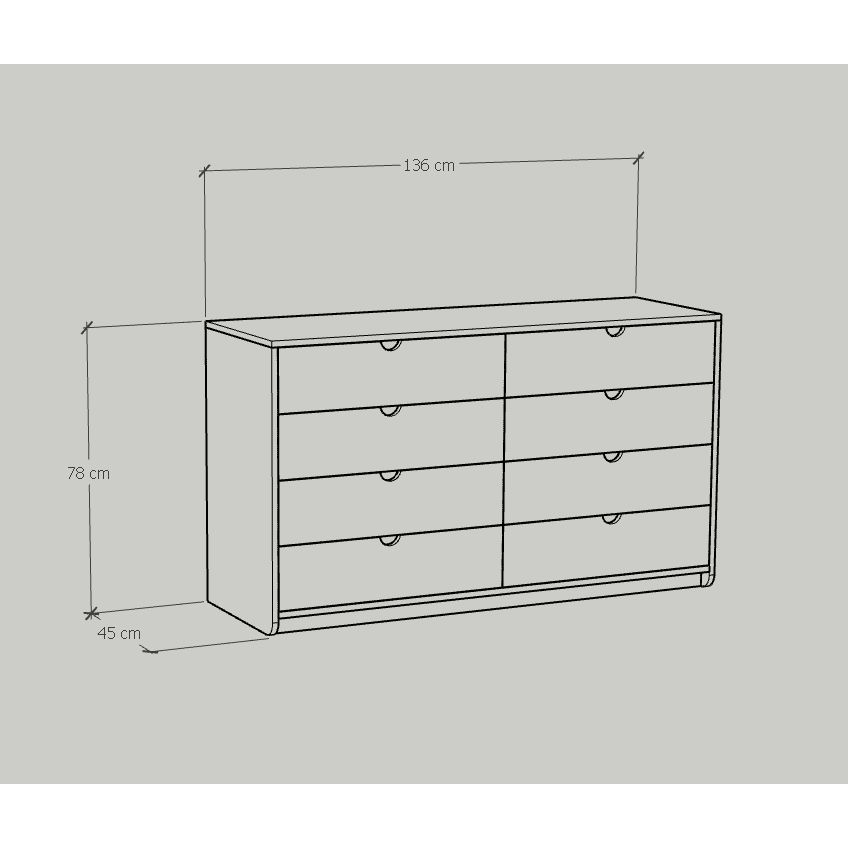 HAPPY FURNITURE , Tủ đựng đồ 8 ngăn kéo - CIRCLE , THK_085, 136cm x 45cm x 78cm
