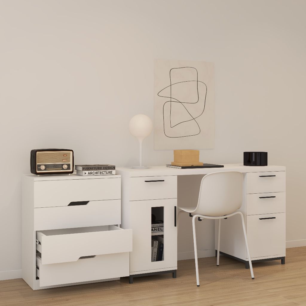 HAPPY FURNITURE , Bàn trang điểm chân sắt - LOUIS , BAN_036 , 130cm x 45cm x 75cm