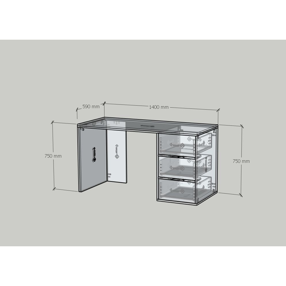 HAPPY FURNITURE ,Bàn làm việc 3 ngăn kéo - LAYLA , BAN_165 , 140cm x 59cm x 75cm DxRxC