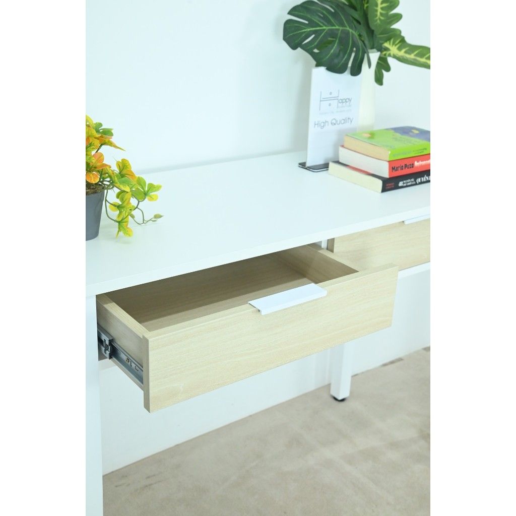 HAPPY FURNITURE , Bàn trang điểm 2 ngăn kéo - MOKA, BAN_132 , 100cm x 45cm x 75cm DxRxC