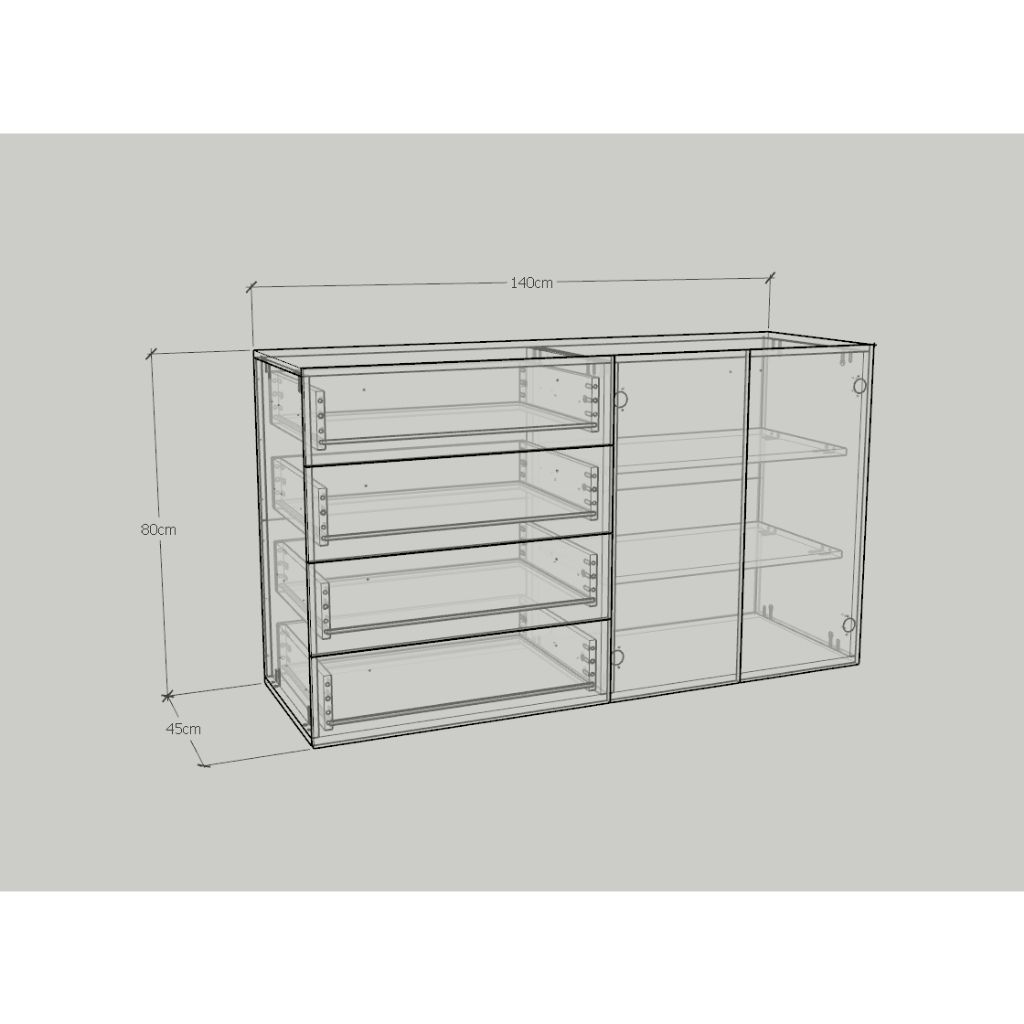 HAPPY FURNITURE , Tủ đựng đồ 4 ngăn kéo 2 cửa mở - WESLEY , THK_046 , 140cm x 45cm x 80cm