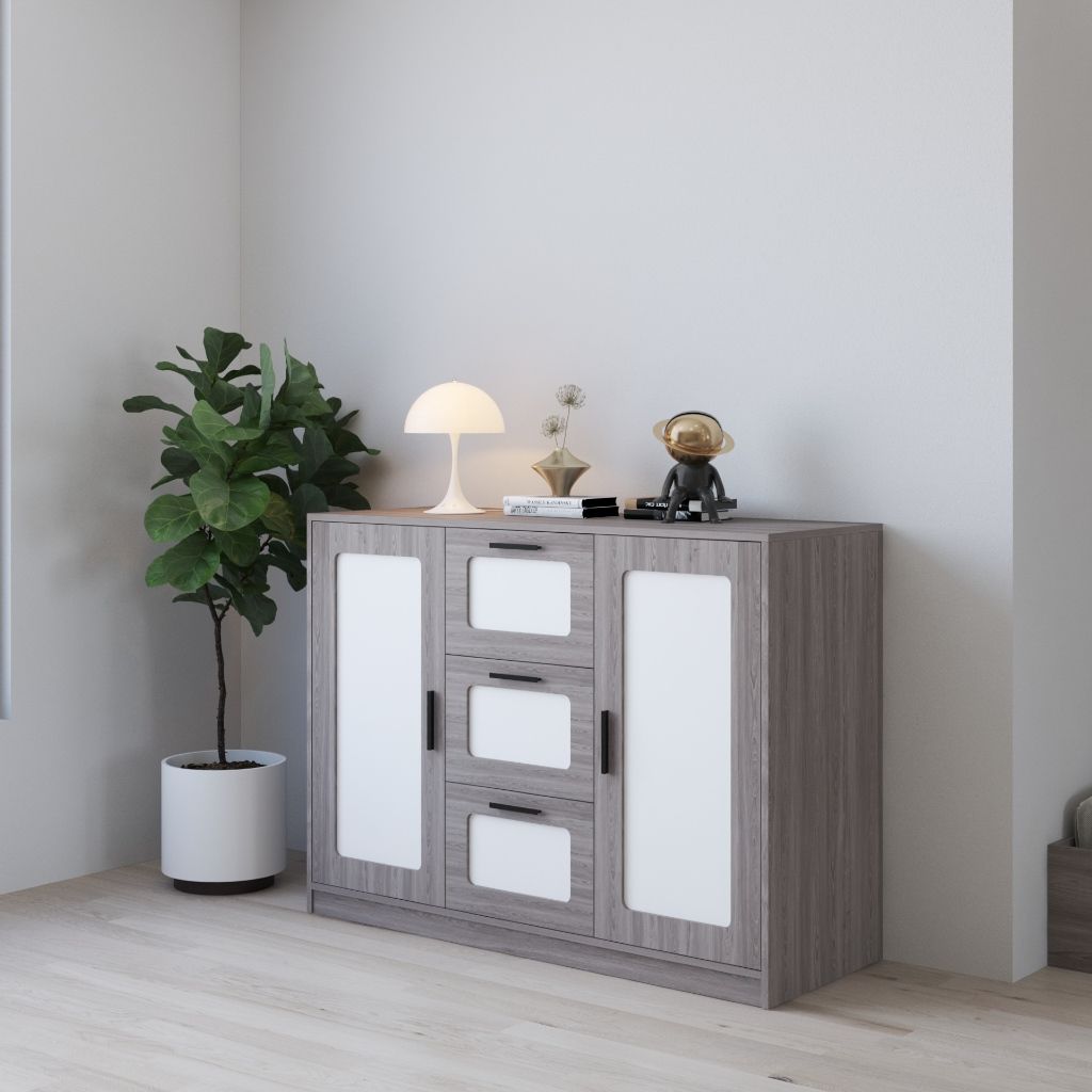 HAPPY FURNITURE , Tủ lưu trữ 3 ngăn kéo 2 cửa mở - TASY ,TLT_062 , 135cm x 50cm x 100cm DxRxC