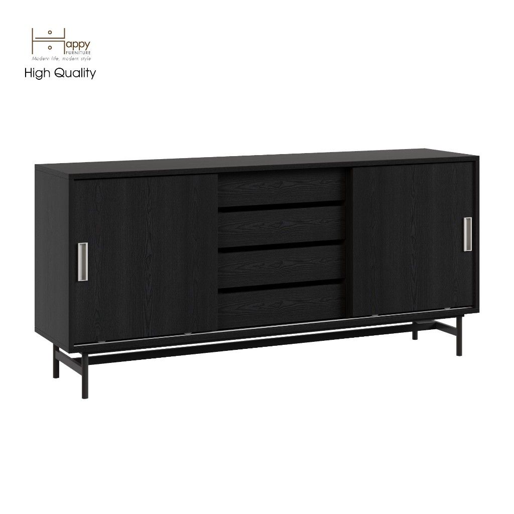 HAPPY FURNITURE , Tủ lưu trữ 4 ngăn cánh lùa chân sắt - LUCA , TCL_022 , 150cm x 36cm x 70cm