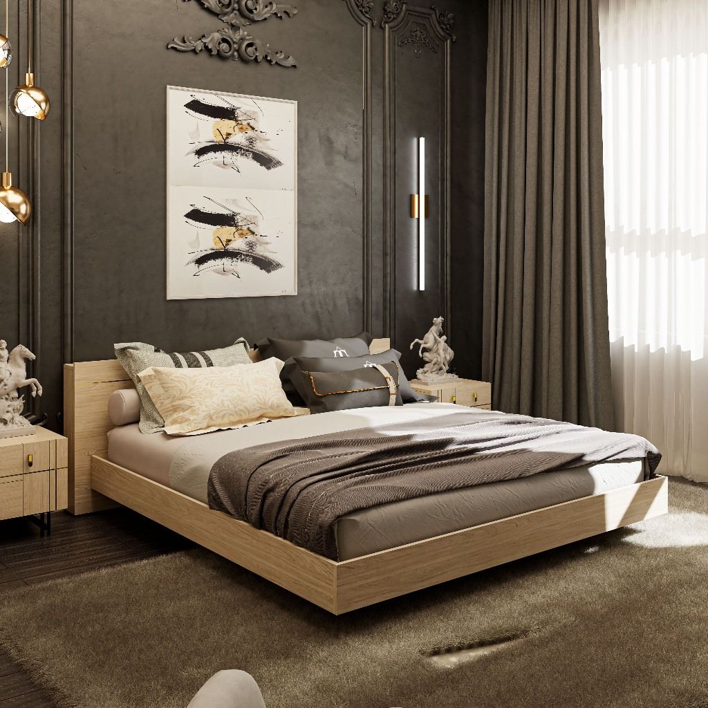 HAPPY FURNITURE , gỗ tự nhiên - giường ngủ chân sắt - JOCASTA , GNG_166 GNG_167 GNG_168 GNG_169 , 204cmx28cm