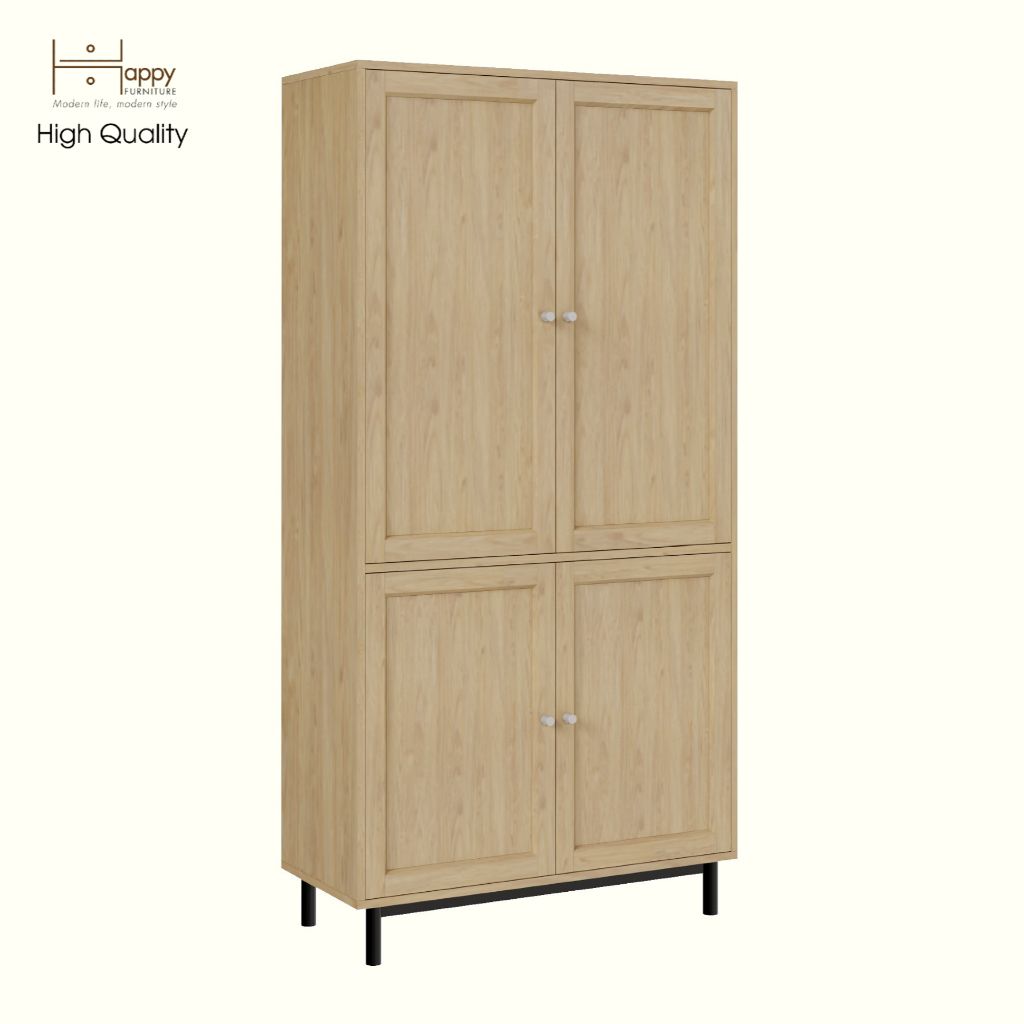 HAPPY FURNITURE , Kệ sách 5 tầng 4 cửa mở chân sắt - CATY , KSA_055 , 90cm x 39cm x 180cm