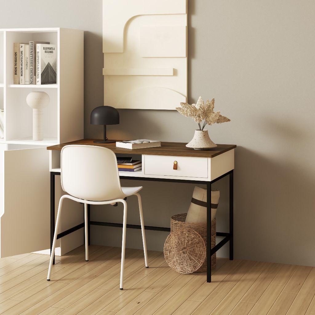HAPPY FURNITURE , Bàn làm việc đơn chân sắt - NOMIA , BAN_038 , 110cm x 55cm x 75cm