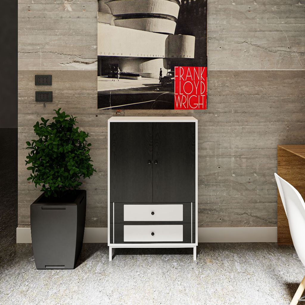 HAPPY FURNITURE , Tủ lưu trữ 2 ngăn kéo chân sắt - TAKO , TCM_143 , 70cm x 30cm x 110cm