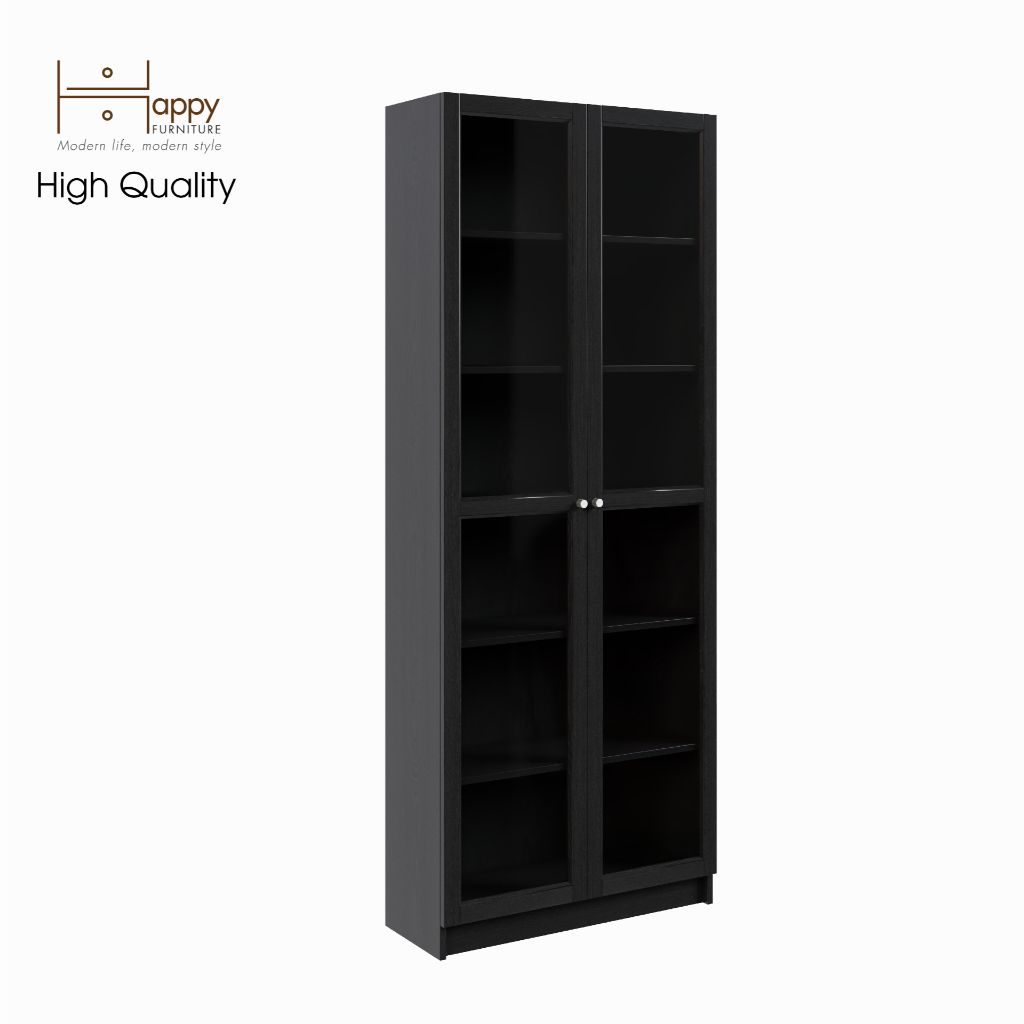 HAPPY FURNITURE , kệ sách 6 tầng cửa kính - CATY , KSA_010 , 80cm x 30cm x 202cm