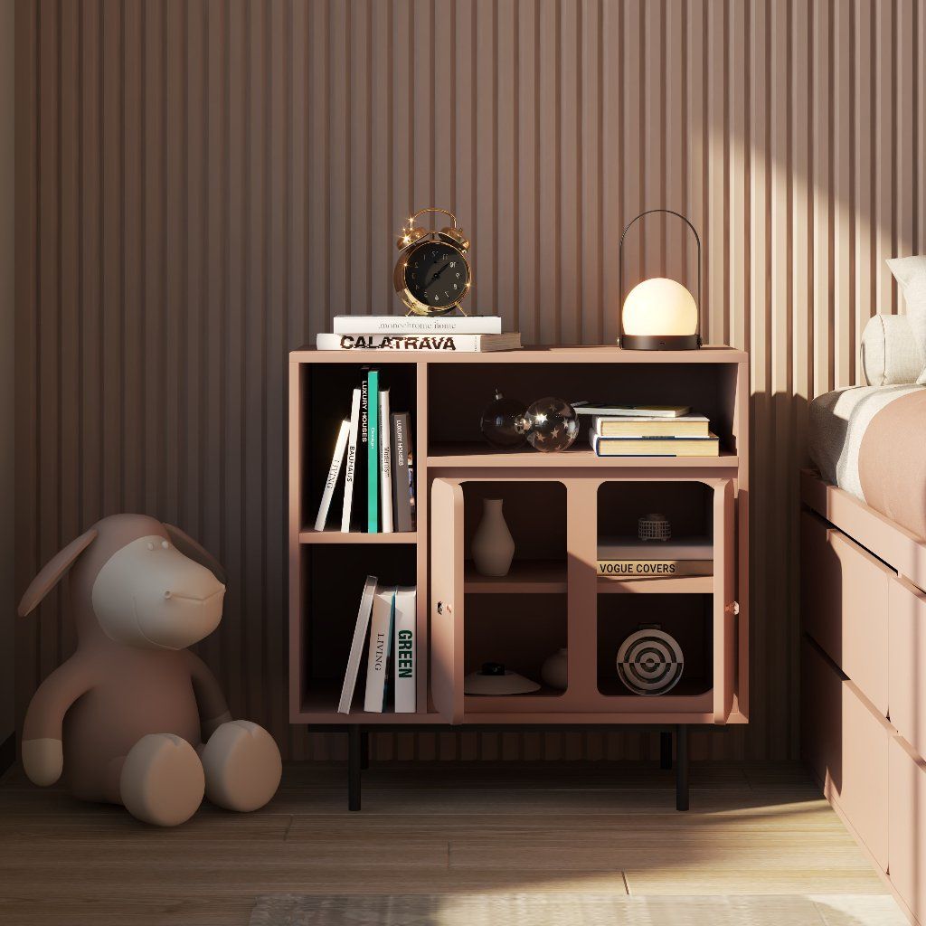 HAPPY FURNITURE , Tủ lưu trữ 2 cửa mở chân sắt - SWEETY , TCM_059 , 78cm x 40cm x 78cm