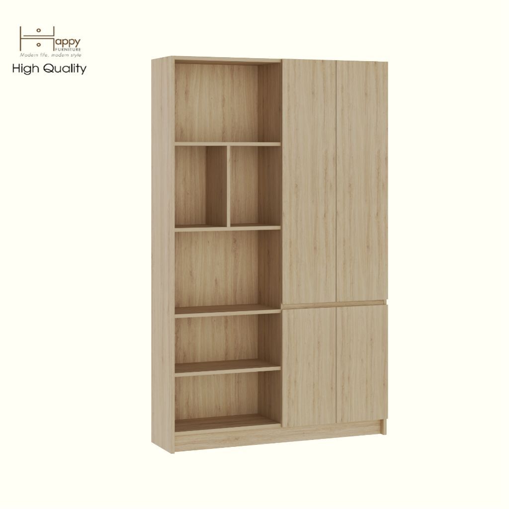HAPPY FURNITURE , Kệ sách 4 cửa mở - CATY, KSA_085 , 110cm x 28cm x 180cm DxRxC