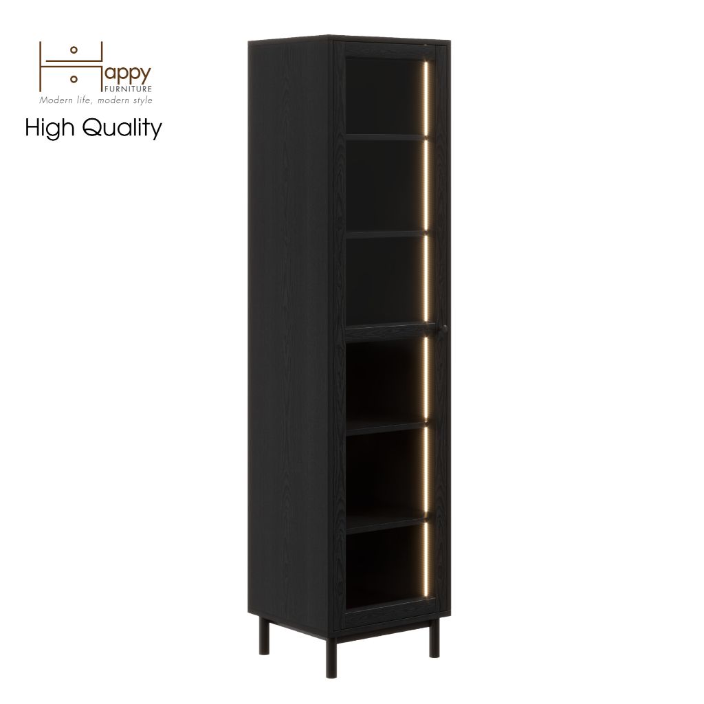 HAPPY FURNITURE , Kệ sách 6 tầng đèn Led cửa kính chân sắt - LILY , KSA_018_LED , 45cm x 40cm x 180cm