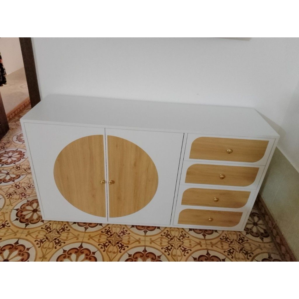 HAPPY FURNITURE , Tủ lưu trữ 2 cửa mở 4 ngăn kéo - BANA , TCM_126 , 140x40x76cm