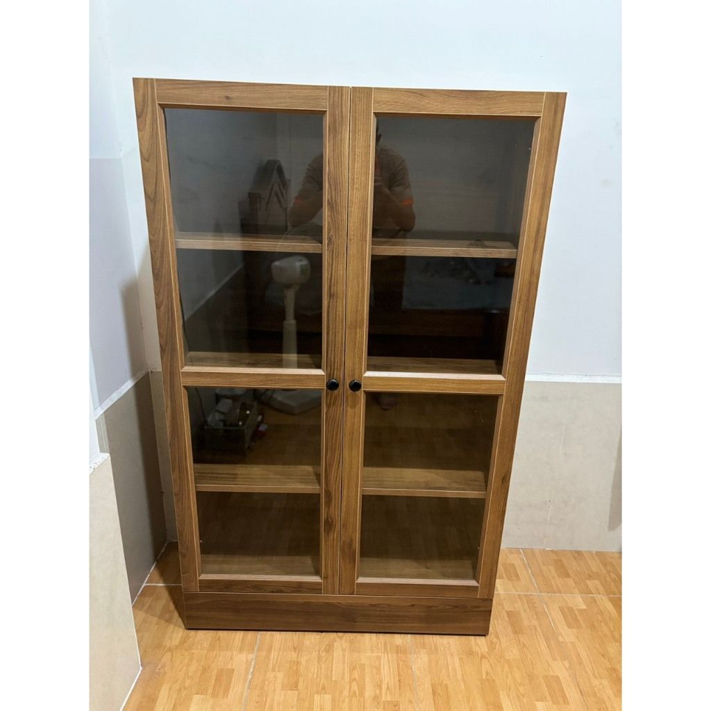 HAPPY FURNITURE , Kệ sách 4 tầng cửa kính 2 cánh mở - SCANDINA , KSA_044 , 81cm x 36cm x 132cm