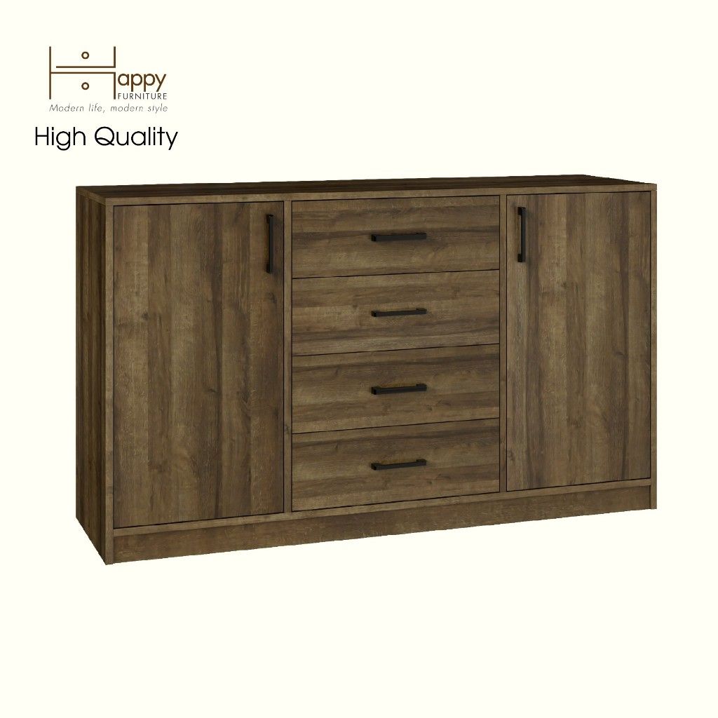 HAPPY FURNITURE , HEINEE - Tủ lưu trữ 2 cửa mở 4 ngăn kéo, TLT_037 , 140cm x 40cm x 82cm DxRxC, sản phẩm phổ thô