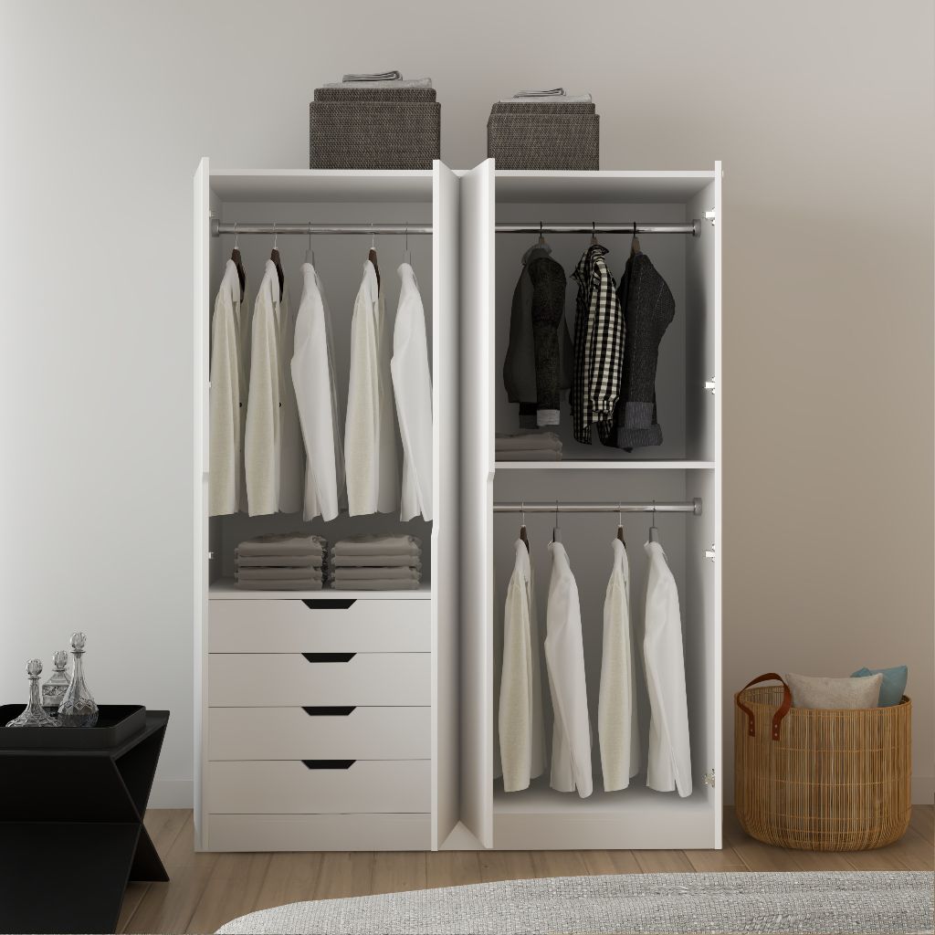 HAPPY FURNITURE , Tủ quần áo 4 cửa mở 4 ngăn kéo - DASH , TCM_023 , 140cm x 58cm x 180cm