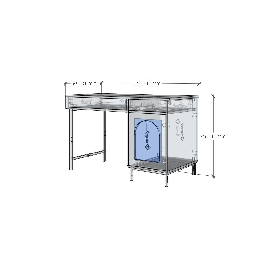 HAPPY FURNITURE , Bàn làm việc 2 ngăn kéo 1 cửa mở chân sắt - SISEEL , BAN_094 , 120cm x 59cm x 75cm