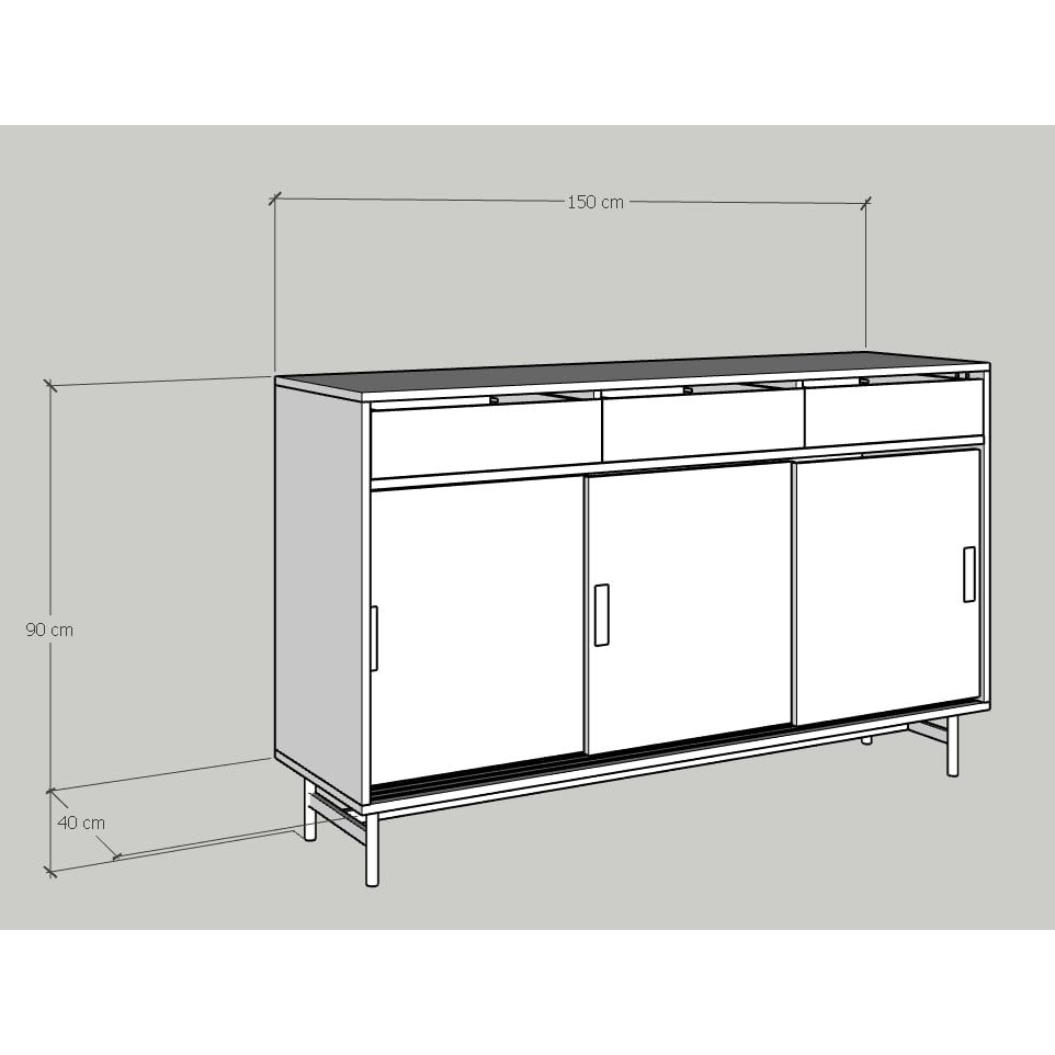 HAPPY FURNITURE , Tủ lưu trữ 3 cửa lùa chân sắt - LILY , TCL_016 , 150cm x 40cm x 90cm