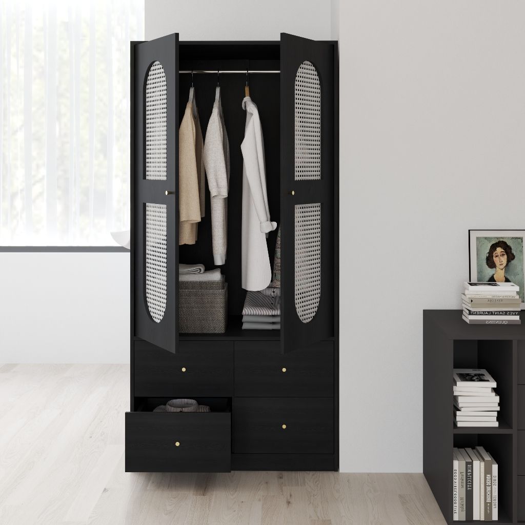 HAPPY FURNITURE , Tủ quần áo 2 cửa mở 4 ngăn kéo - MAY , TCM_249 , 92cm x 59cm x 190cm DxRxC