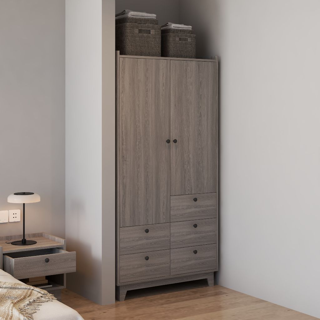 HAPPY FURNITURE , Tủ quần áo 2 cửa mở 5 ngăn kéo - KINA , TCM_039 , 90cm x 58cm x 180cm