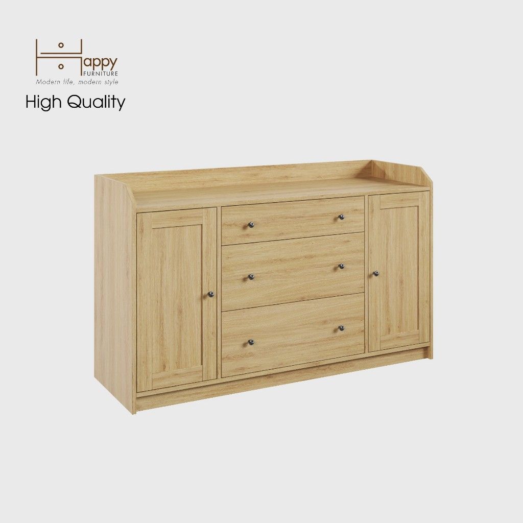 HAPPY FURNITURE , Tủ 2 cửa mở 3 ngăn kéo - CANA , THK_007 , 140cm x 46cm x 84cm