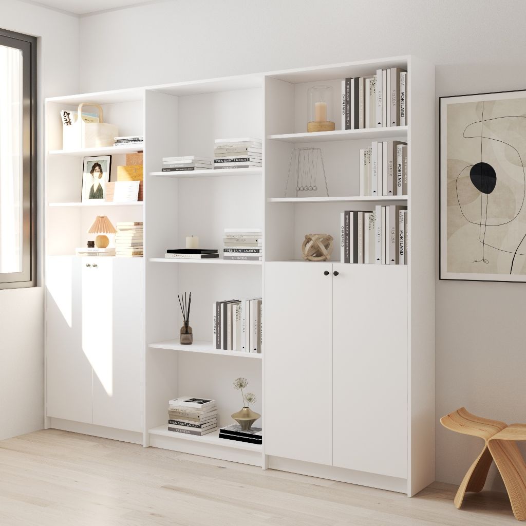 HAPPY FURNITURE , Kệ sách 4 cửa mở - CATY, KSA_080 , 240cm x 30cm x 202cm DxRxC