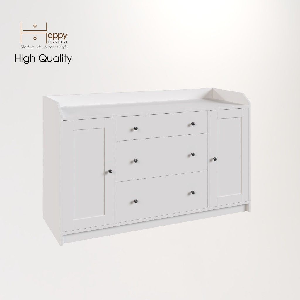 HAPPY FURNITURE , Tủ 2 cửa mở 3 ngăn kéo - CANA , THK_007 , 140cm x 46cm x 84cm