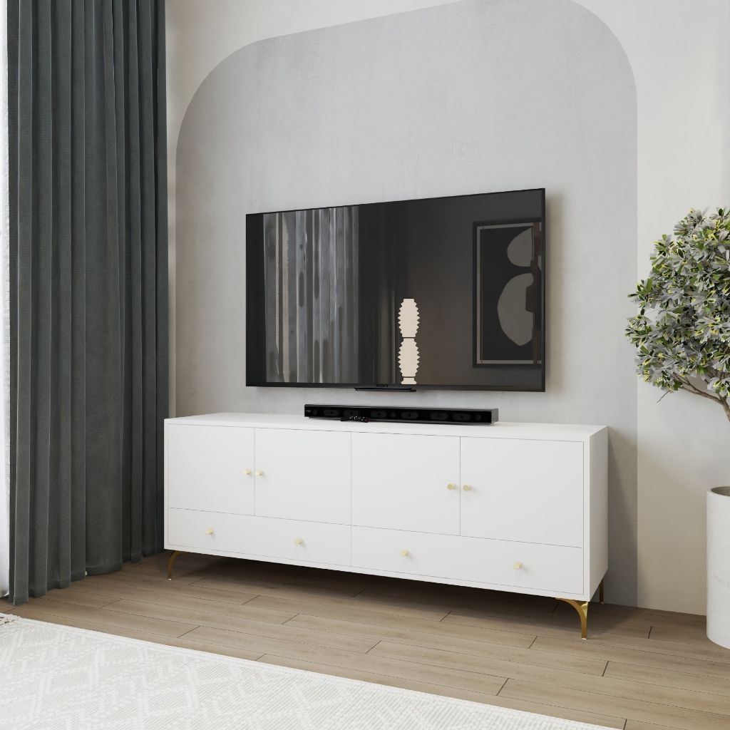 HAPPY FURNITURE , Kệ TV 4 cửa mở 2 ngăn kéo - HAPPI, KTV_081 , 160cm x 40cm x 62cm DxRxC