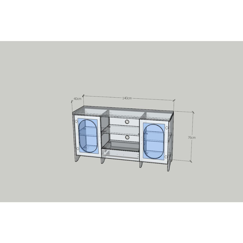 HAPPY FURNITURE , Tủ lưu trữ 2 cửa kính - CHEVY, KTV_080 , 140cm x 40cm x 76cm DxRxC