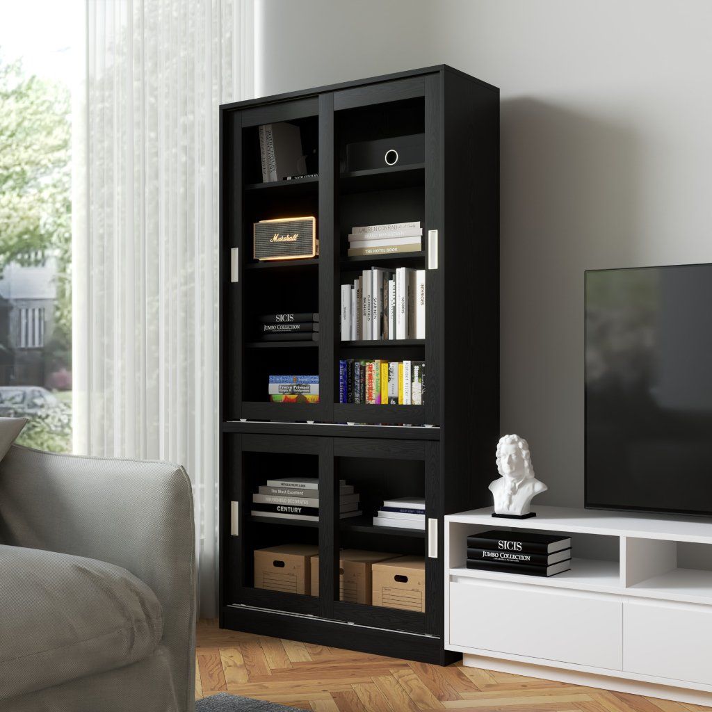 HAPPY FURNITURE , Tủ sách 4 cánh lùa - LUCA , TCL_012 , 90cm x 35cm x 180cm