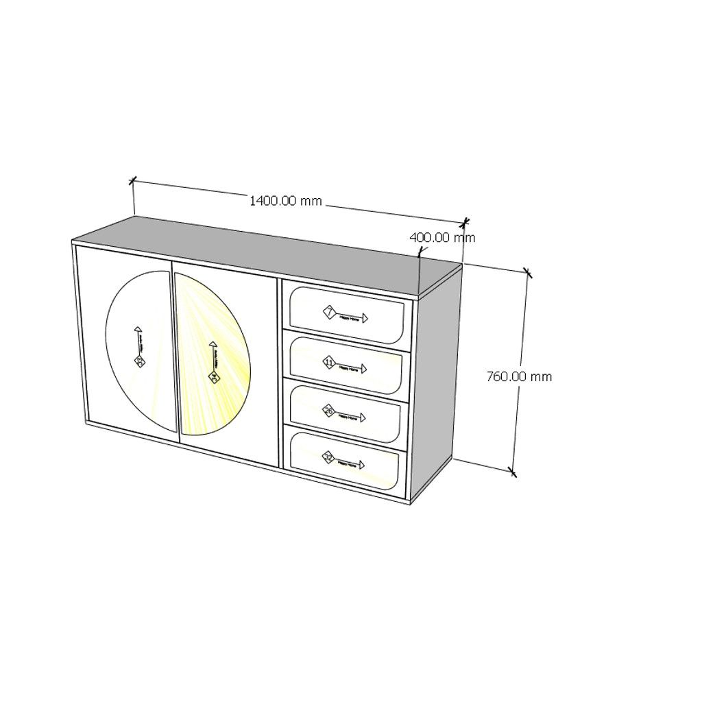 HAPPY FURNITURE , Tủ lưu trữ 2 cửa mở 4 ngăn kéo - BANA , TCM_126 , 140x40x76cm