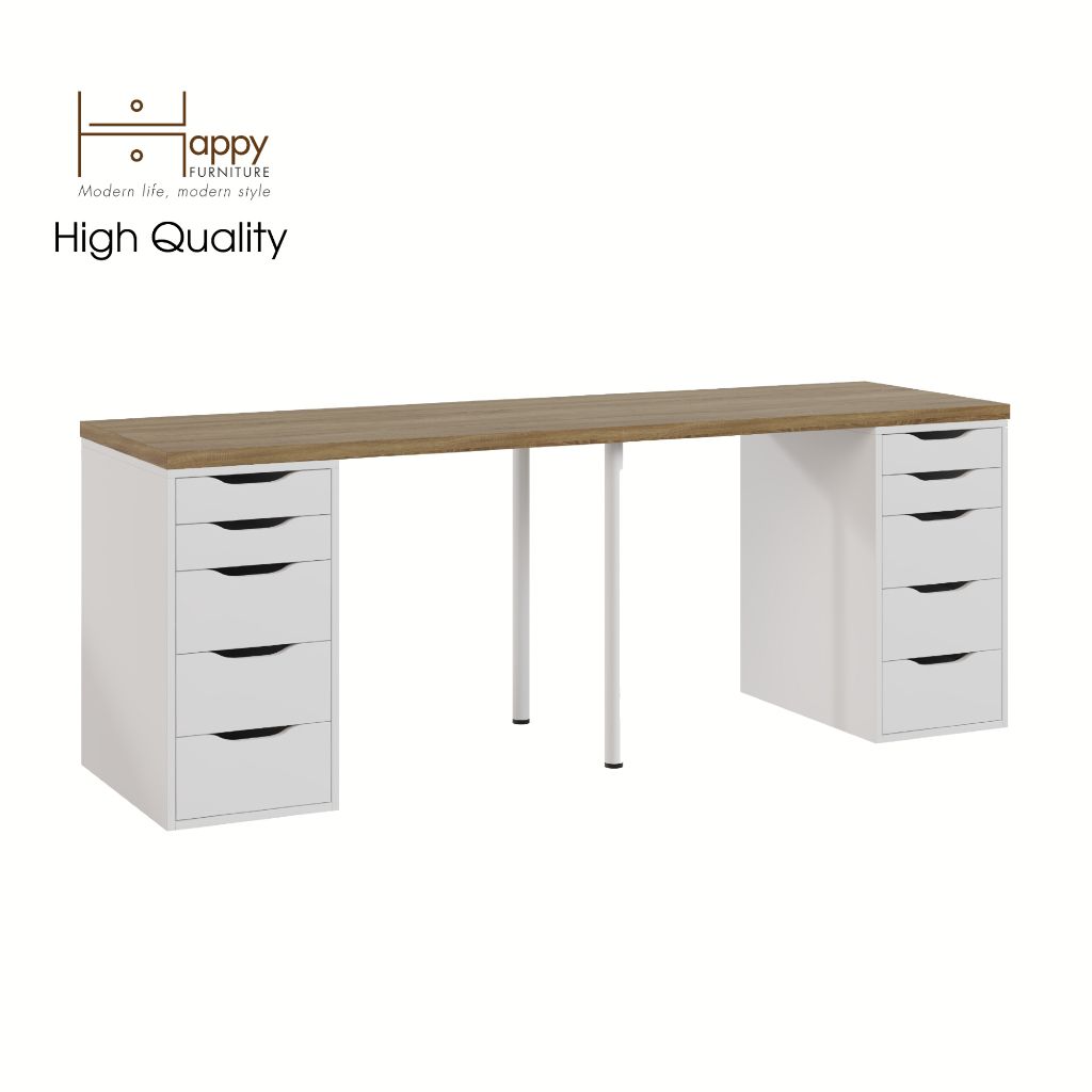 HAPPY FURNITURE , Bàn làm việc 2 bên ngăn tủ 2 chân sắt - LIDA , BAN_026 BAN_027
