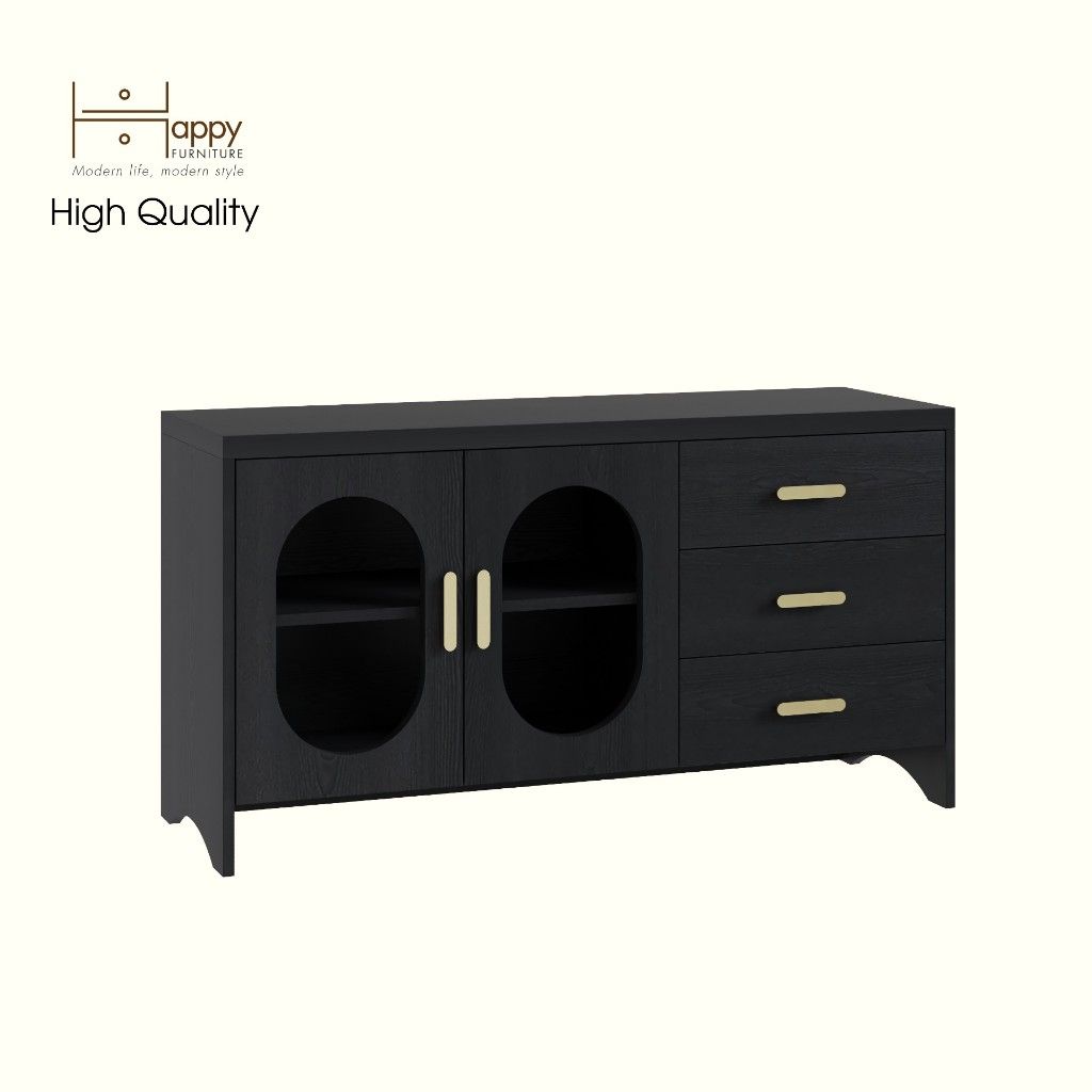 HAPPY FURNITURE , Kệ TV 2 cửa kính 3 ngăn kéo - CHEVY, KTV_077 , 120cm x 40cm x 64cm DxRxC