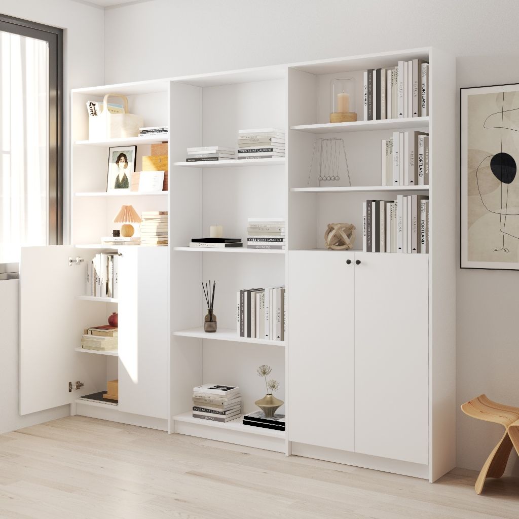HAPPY FURNITURE , Kệ sách 4 cửa mở - CATY, KSA_080 , 240cm x 30cm x 202cm DxRxC
