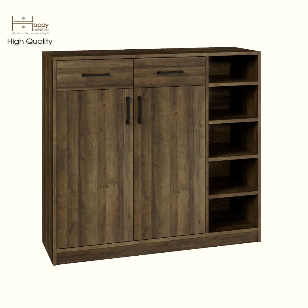 HAPPY FURNITURE , HEINEE - Tủ lưu trữ 2 cửa mở 2 ngăn kéo, TCM_215 , 110cm x 34cm x 100cm DxRxC, sản phẩm phổ thô