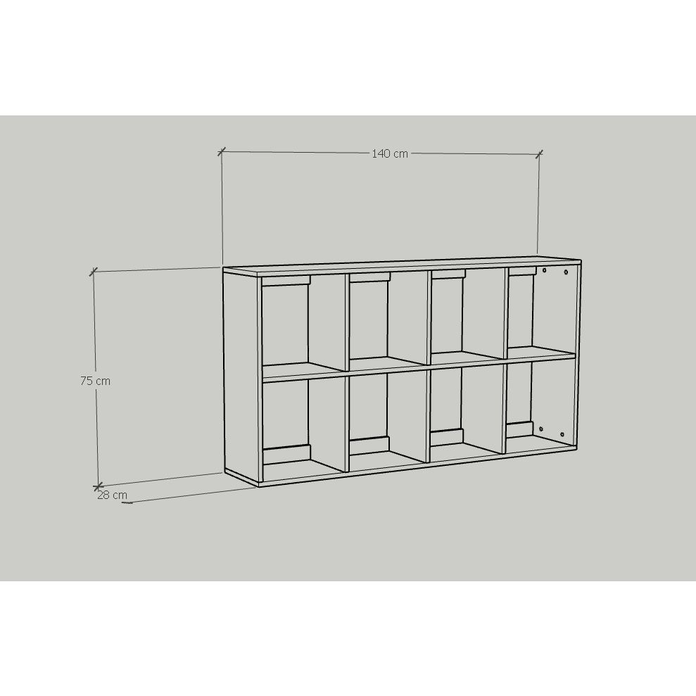 HAPPY FURNITURE , Kệ sách 2x4 - ZANE , KSA_038 , 140cm x 28cm x 75cm